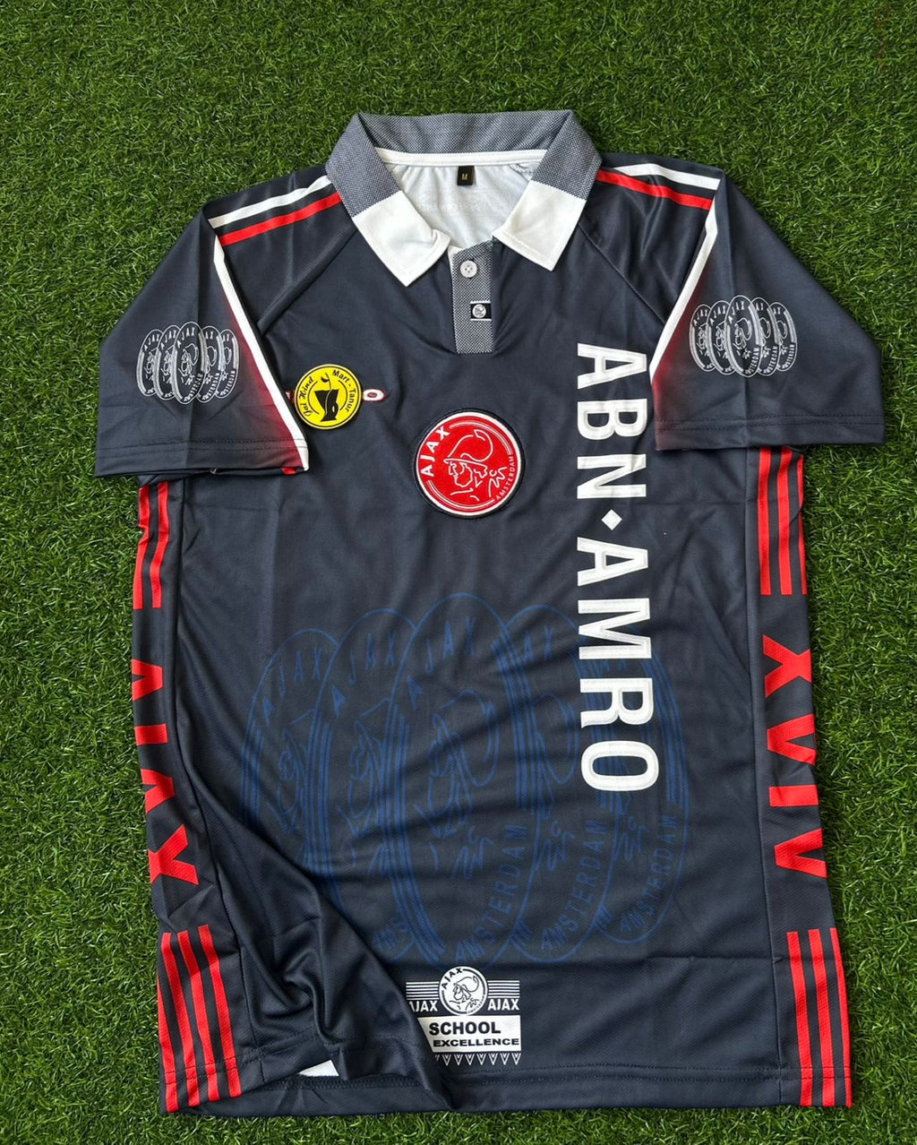 AJAX 1997-98 AWAY KIT, HALFSLEEVE POLO EMBROIDERY